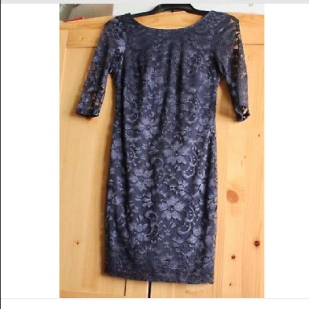 BCX Buckle Blue Crew-neck 3/4 sleeve Lace Dress